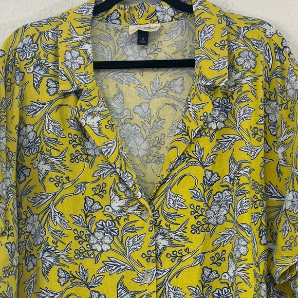 Universal Thread Womens Yellow Floral Short Sleeve Button Up Plus Size 4X - Picture 2 of 5